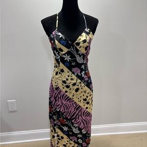 Floral and Zebra Print Halter Dress